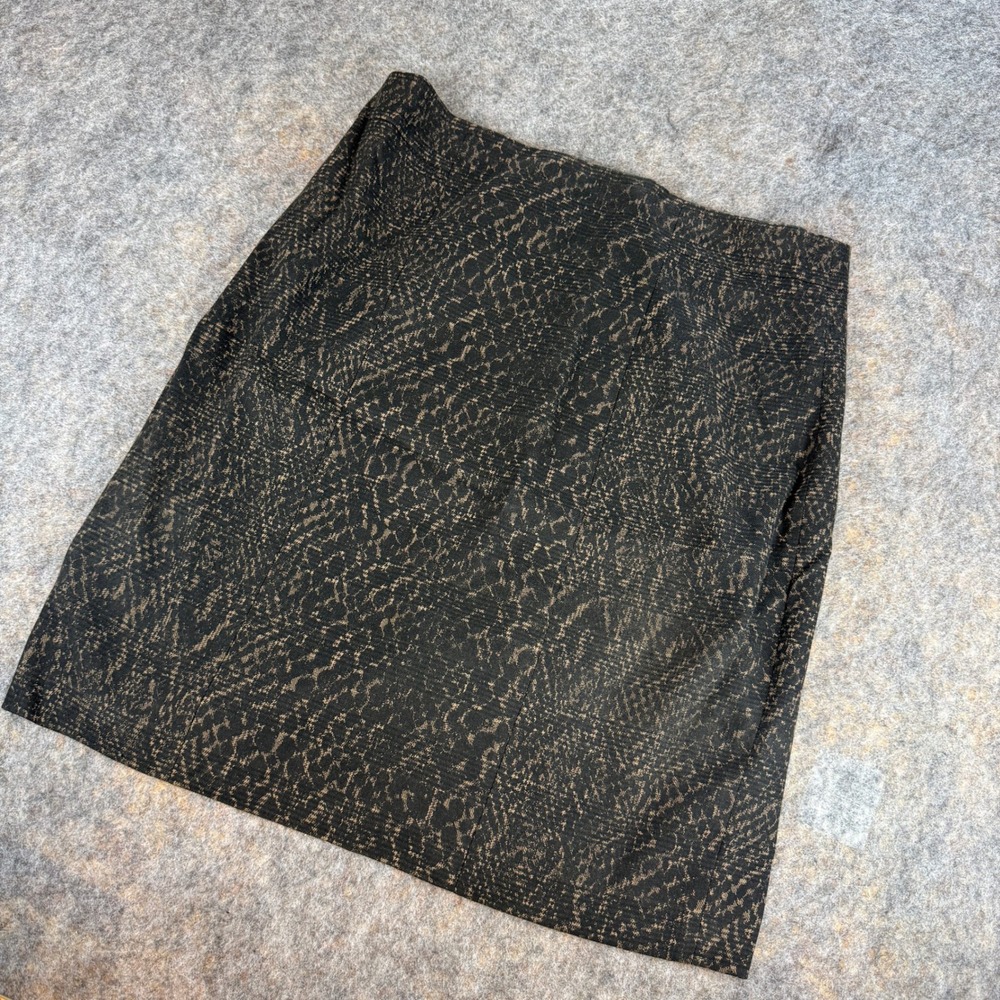 Tahari Animal Print Pencil Skirt Women Sz 14 Brown Black Textured Straight Lined